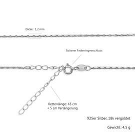 BEssential Necklace 925 Silver without Pendant 18K Gold Plated - Anchor Chain, Flat Curb, Oat Grain, Ball Chain, Popcorn - Silver Chain 40 and 45 cm + 5 cm Extension Chain, Gold