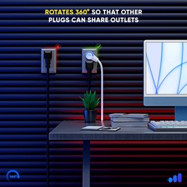 Maximm - Cable de extensión de 0.5 pies, enchufe plano blanco, giro de 360°, cable de alimentación corto, toma única, calibre 16, cable de conexión a tierra de 3 clavijas, certificado UL (6 pulgadas,