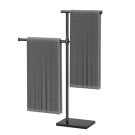 Free Standing Towel Rack for Bathroom, 360° Rotatable & Height-Adjustable with Weighted Marble Base, Modern Stainless Steel Towel Rack, Space-Saving Design