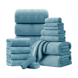 18 Piece Microfiber Bath Towels Set - 6 Bath Sheets,6 Hand Towels And 6 Washcloths,Soft Family Towels,Highly Absorbent Bathroom Towel,Quick Dry Shower Towel Luxury Towels For Hotel Spa Dorm-Turquoise
