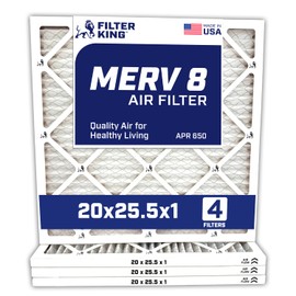 Filter King 20x25.5x1 Air Filter | 4-PACK | MERV 8 HVAC Pleated A/C Furnace Filters | MADE IN USA | Actual Size: 20 x 25.5 x .75"
