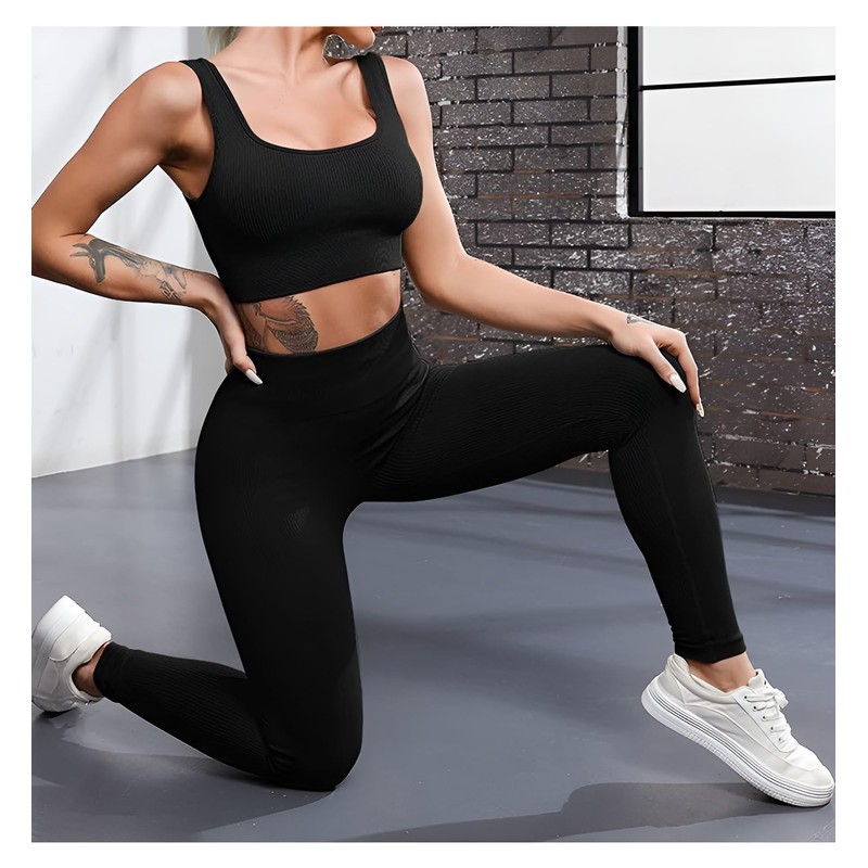 OIERD 4 Piece Workout Sets For Women Ribbed Leggings Clothes