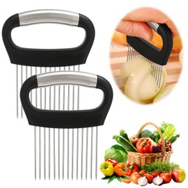 2 Pcs Stainless Steel Onion Holder, Upgraded Onion Holder for Slicing Meat Slicer Fruit Vegetable Cutter Slicer, Stainless Steel Kitchen Cutting Tool Accessories Kitchen Gadget(Style 2)