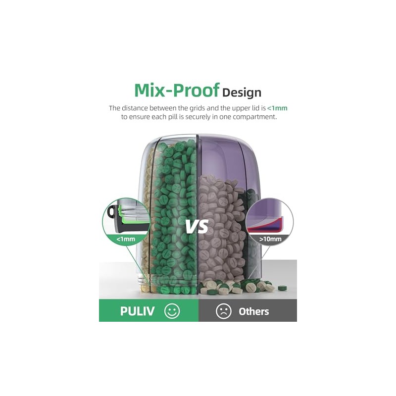 PULIV Large Pill Organizer with 6 Slots & 20 Labels