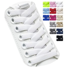 Puzeam 2 Pairs of Elastic Shoelaces, Flat, with Metal Capsule, Shoe Laces without Tying for Children, Adults Shoes, Rubber Laces, White, 120