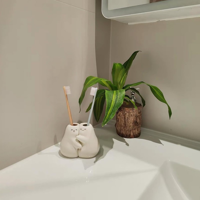 Ceramic Toothbrush Holder for Bathroom, Set of 2 Cute Tooth