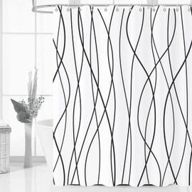 Caheansi Black and White Striped Shower Curtain, Modern Abstract Geometric Black White Striped Simple Minimalist Art Bathroom Curtain Waterproof Fabric Machine Washable with Hooks, 72" Wx72 L
