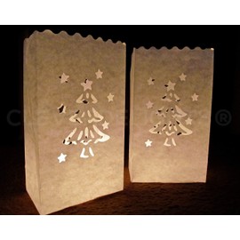 CleverDelights White Luminary Bags - 30 Count - Christmas Tree Design - Wedding Party Christmas Holiday Luminaria