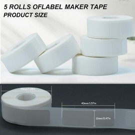 JASFLY 5 Rolls Thermal Label Tape, 12 x 40 mm Label Tape, Waterproof for D11/D110/D101/P15/P12/P11/L12 for Home, Office, School, Yellow, 160 Labels/Roll (White)