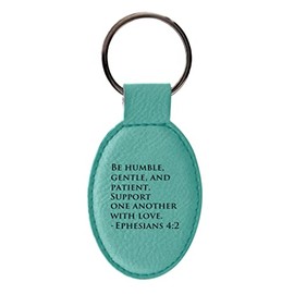 Religious Gifts for Couples Ephesians 4:2 - Be Humble Gentle Patient Support with Love Leatherette Oval Keychain Key Tag Teal