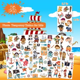 UVUXO Pirate Temporary Tattoo for kids - 75 Styles Cute Cartoon Temporary for Girls Boy Body Arm Shoulder Cute Tattoos Stickers, Birthday Party Supplies Gifts for Kids