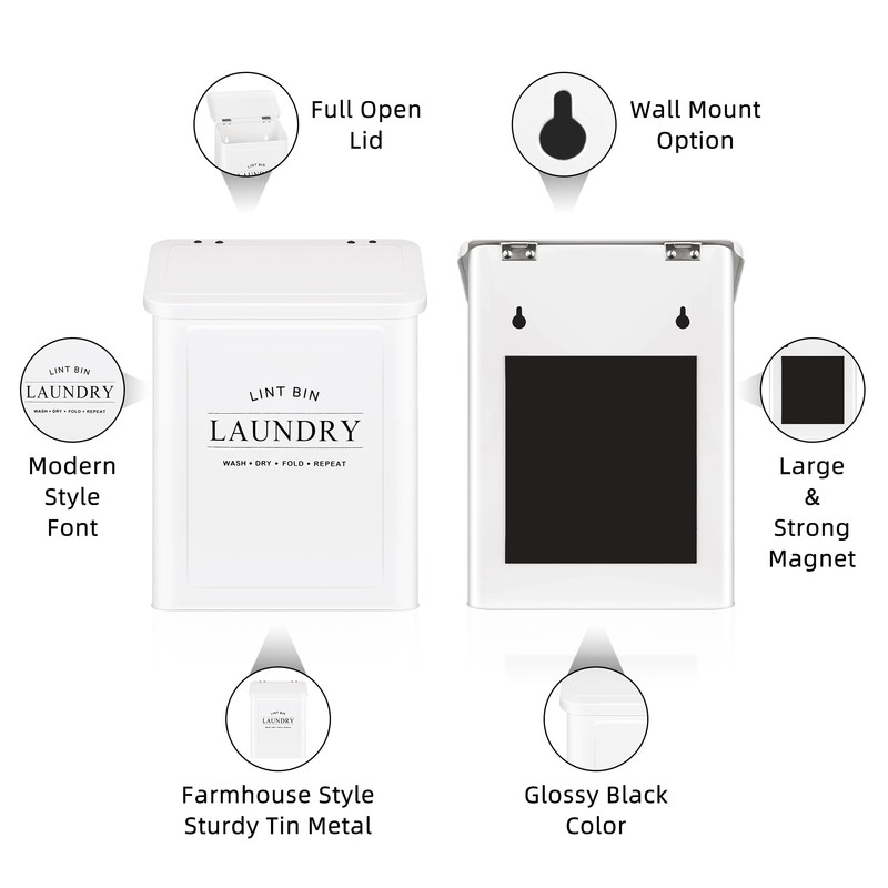 Candco Magnetic Lint Bin for Laundry Room, Metal Lint Container