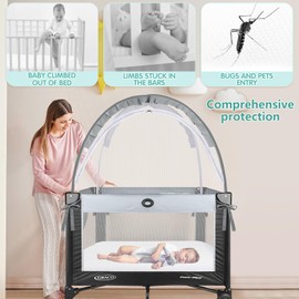 Crib Tent - Crib Net to Keep Baby in, Stop Baby from Climbing Out of Crib, Pop Up Crib Tent with Durable Breathable Net Double Zipper Strong Rods Installation Convenience