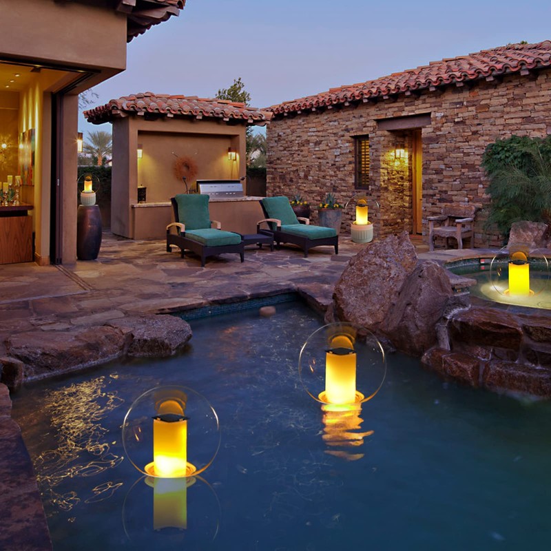 Pool Chlorine Floater with Solar Flame Light, Chlorine Dispenser for