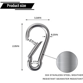 Pack of 8 Carabiner Hooks, 304 Stainless Steel Heavy Duty M6 Carabiner Hook, Caribeana Hammock Swing Clips Outdoor Travel Camping Fishing Trekking