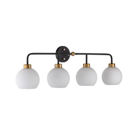 Aspen Creative 62337-50-4, Four-Light Metal Bathroom Vanity Wall Light Fixture, 35-1/4" Wide, Transitional Design in Matte Black & Warm Brass