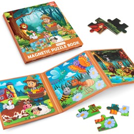 Magnetic Puzzles for Kids Ages 3-5, 9-12-16-Piece Farm and Forest Animals Toddler Puzzles Ages 3-4, Educational Learning Magnets Puzzels, Ideal Road Trip Activities Toys for 3 4 5 6 Boys and Girls