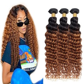 Ombre Deep Wave Brazilian Remy Hair Bundles 24 26 28 Inch Human Hair 3 Bundle Hair Weave 100 g Bundles Real Human Hair Deep Wave Remy Hair Bundles