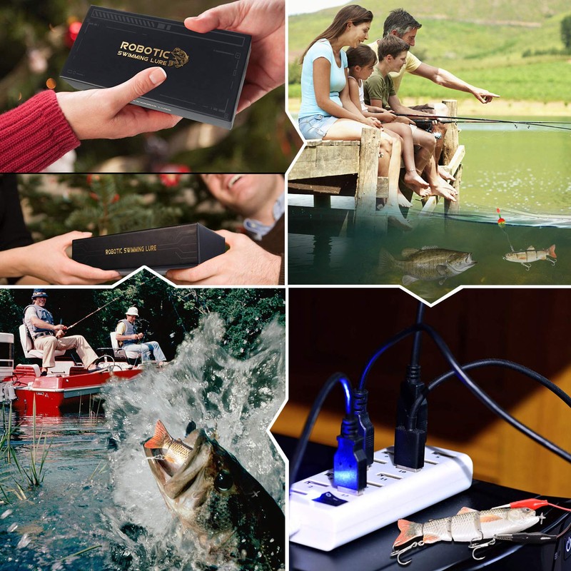 Robotic Swimming Fishing Electric Lures 5.12" USB Rechargeable LED Light