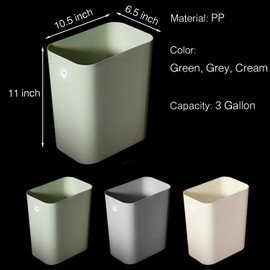 Halyuhn Rectanglar Small Trash Can 3 Pack, 3 Gallon/12 L Office Garbage Can Wastebasket, for Bedroom, Bathroom, Dorm, Kitchen, Under Sink, Under Desk, Plastic Trash Bin Garbage Bin– Green Grey Cream