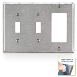 Leviton 84421-40 3-Gang 2-Toggle Decora/GFCI Device Combination Wallplate, Stainless Steel
