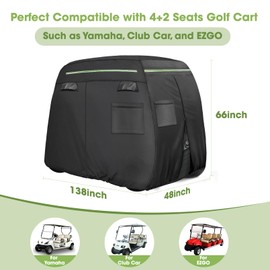Xoxocos Golf Cart Covers 6 Passenger, Heavy Duty 600D Waterproof Golf Cart Seat Cover EZGO, Club Car, Yamaha, Outdoor 6 Seater with Reflective Strips, Zippered Pockets, Zipper Doors