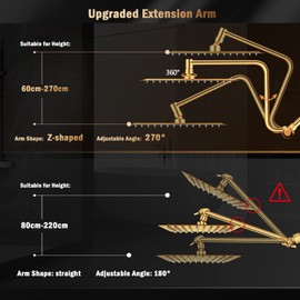 PinWin 12'' Dual Shower Head with Adjustable Extension Arm and 6-Setting Handheld Shower Head Combo, Brushed Gold