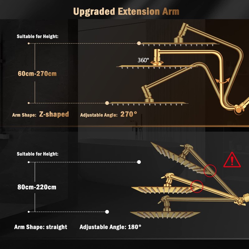 PinWin 12'' Dual Shower Head with Adjustable Extension Arm and