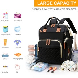 Diaper Bag with Changing Station, Waterproof 3 in 1 Baby Diaper Backpack with Foldable Changing Pad, Large Travel Back Pack for Baby Girl Boy, Peach Pink