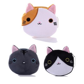UYRVAPE 3pcs Children's Mini Purse, Small and Short Format Wallet, Women's Cat Plush Purse, Coin Bag, Purse with Zip, Purse Coin Purse Wallet, black