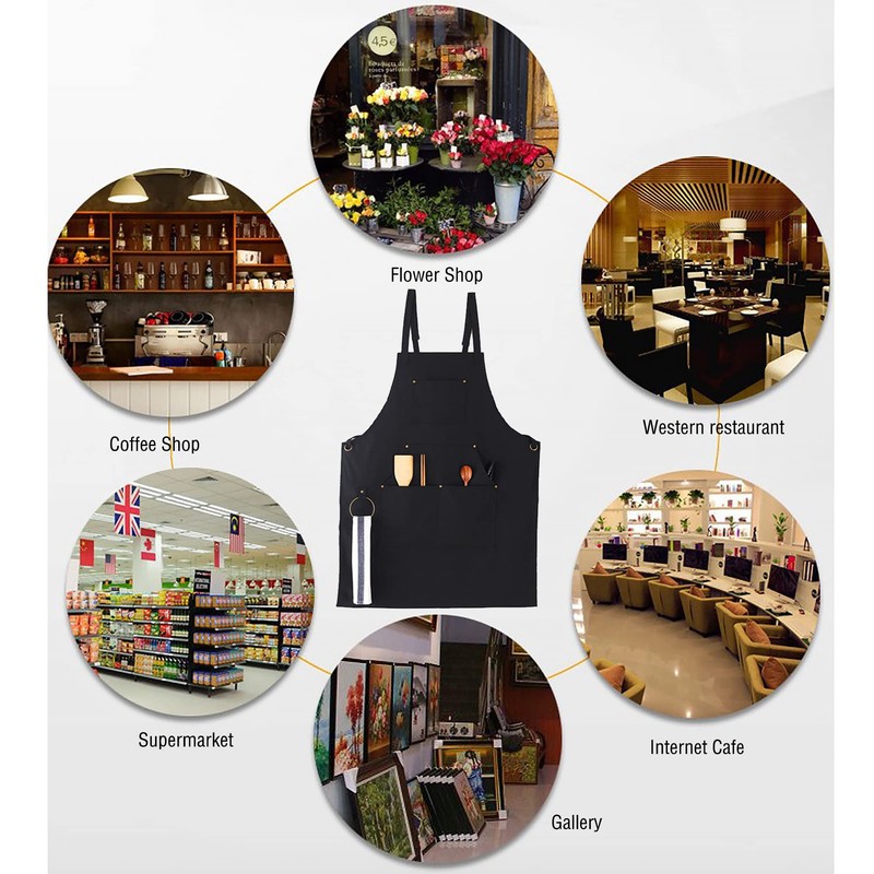 Muulaii Canvas Chef Apron, Cross Back Apron for Men Women
