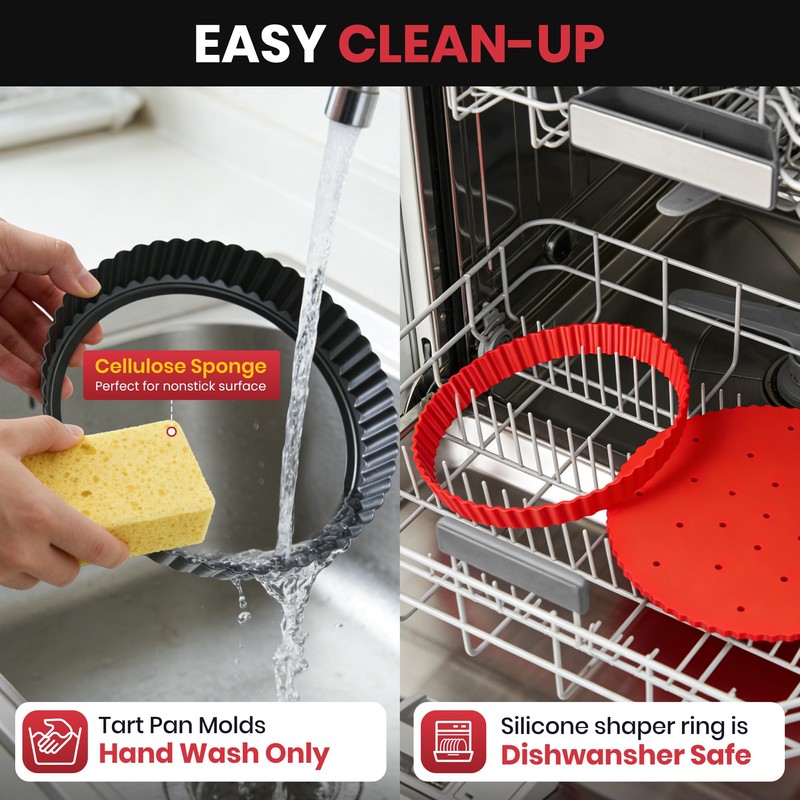 Tart Pan Kit,9 Inch Tart Pans with Removable Bottom,Non-stick Fluted