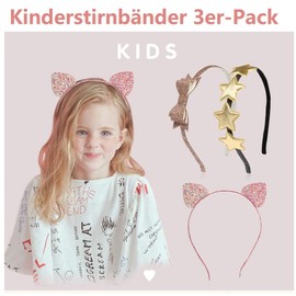 LYXOTO Silk Headbands for Girls and Children, Glitter Headbands with Bow, Heart, Star Designs (3 Pack)