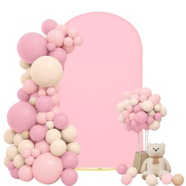 Wedding Arch Cover 6FT Pink Spandex Fitted Wedding Arch Cover Backdrop Cover Round Top Stand Covers Double-side Stretchy Chiara Cover for Wedding Banquet Birthday Party Ceremony Baby Shower Decoration