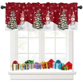 Tokusyou Christmas Net Curtain Decorative Christmas Curtain Red Curtain The Snowman Christmas Tree Snowflakes Pattern Opaque Bistro Curtains for Kitchen Window W 137 × H 45 cm