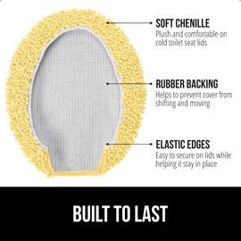 GORILLA GRIP Soft Chenille Bathroom Toilet Lid Cover, Machine Washable Seat Covers, 19.5x18.5, Stays in Place Rubber Backing, Fits Most Round, Elongated and Oblong Lids, Accessories Decor, Yellow