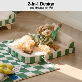 MEWOOFUN Cat Couch Bed, Modern Elevated Cat Bed with Nonskid Bottom, Orthopedic Pet Sofa Bed with Removable Washable Cover, Wooden Pet Furniture for Kitty Puppy, Green & White