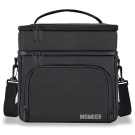 INSMEER Large Lunch Bag 16L/24 Can, 2 Compartments Cooler Lunch Box for men work, Large Lunch Bag Heavy Duty With Shoulder Strap for Work, Office, School, Picnic, Beach, Kids (Black)