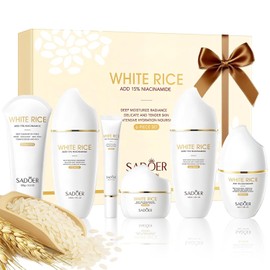 Sadour Rice Niacinamide Skincare Set - 6-Piece Firm Kit with Cleanser Toner Lotion Eye Cream Face and Serum Daily Facial Care / 사도어 라이스 나이아신아마이드 스킨케어 세트 - 클렌저 토너 로션 아이 크림 페이스 및 세럼이 포함된 6피스 펌 키트 데일리 페이셜 케어