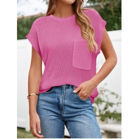 Imily Bela Summer Short Sleeve Sweater for Women 2025 Crew Neck Ribbed Knit Vests Trendy Pullover Tops Pink