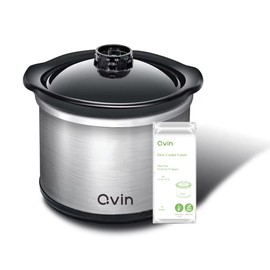 Mini Slow Cooker 0.65qt(20oz) warmer with 10 pcs food safe liners, fondue pot set,chocolate melting pot (stainless steel)