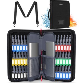 PEKREWS Key Organizer Case, Fireproof & Waterproof Key Bag with 54 Key Tags, Portable Zippered Key Storage Box for Estate Sales, Hotels, Office, Property Management, Handle & Shoulder Strap Included