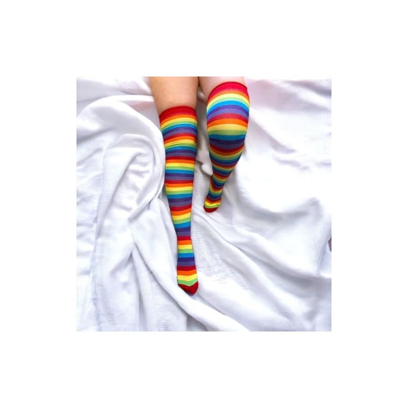 NuJake Rainbow Multicoloured Striped Over The Knee Socks Cotton Rich