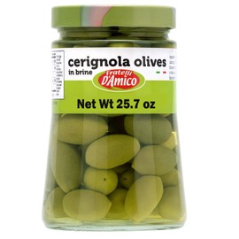 Cerignola Olives, Green Olives In Brine, 25.7 oz Green Sicilian Olive, Non-pitted, Family-size Net Weight 25.7 oz (730) g, NON-GMO, Olives from Italy, by Fratelli D'Amico.