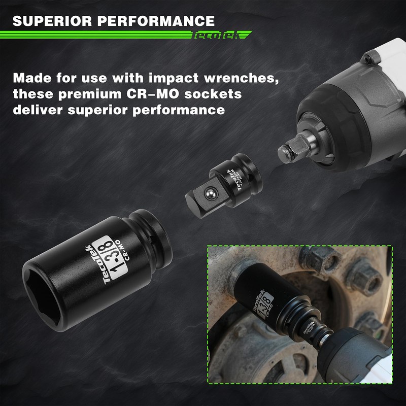 TecoTek 3/4" Drive Deep 6-Point Impact Socket Set, 17-Piece Jumbo