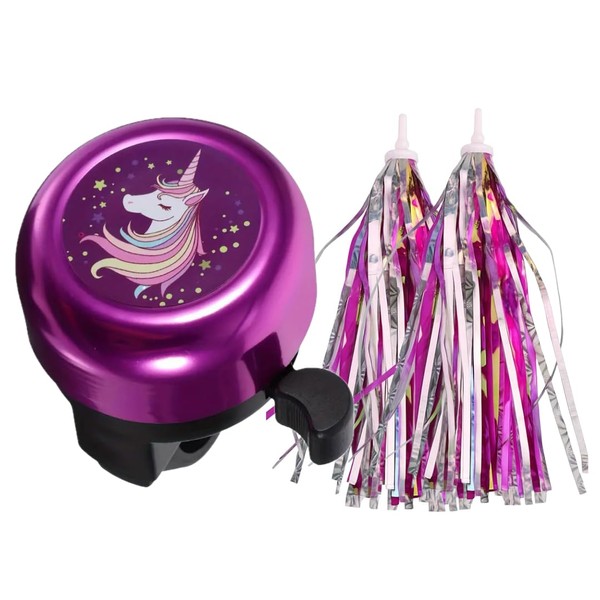 Bike Bell and Streamers with Fun Graphics Unicorn, Loud Crisp