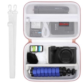 Elonbo Carrying Case for Canon PowerShot V1 Digital Camera, Hard Travel Protective Cases Fits Canon V1 Camera and Accessories Kit Tripod, SD Card Reader, Mesh Pocket fits Battery Charger, White
