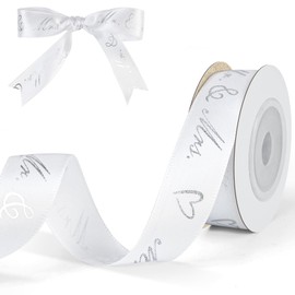qingmeng 5 m Satin Ribbon Wedding White 15 mm Gift Ribbon White Wide Ribbon Gift Ribbon White Wedding Fabric Ribbon Gift Ribbon for Christening Birthday Decoration Gift Packaging