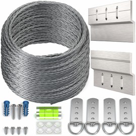Heavy Duty Picture Wire Hanging Kit - French Cleat Hanger, D-Ring, Screws, Z Bar Clips Hanging Mounting Brackets. Supports up to 150 lbs 50+ Feet(15.25M) Stainless Steel Wire