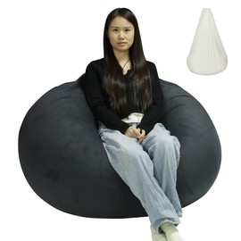 Bean Bag Cover with Liner Only Removable 3ft (No Filler) Ultra Soft Velvety Luxurious Stretch Microfiber Suede Bean Bag Chair Cover for Adults Indoor Pear Style Large - Black Grey